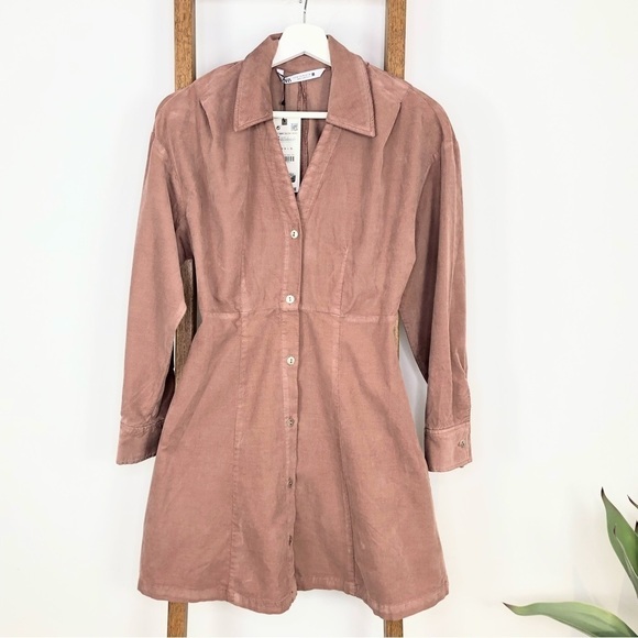 Zara Dresses & Skirts - 4- Zara pink corduroy button up mini dress size XS NWT